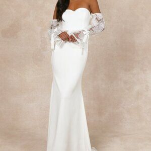 Lulus Everlasting Desire White Mesh Pearl Off-the-shoulder Maxi Dress - Size S